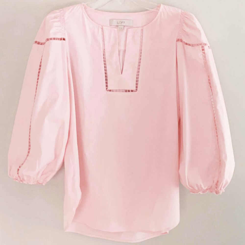 Loft Pink Balloon Sleeve Blouse